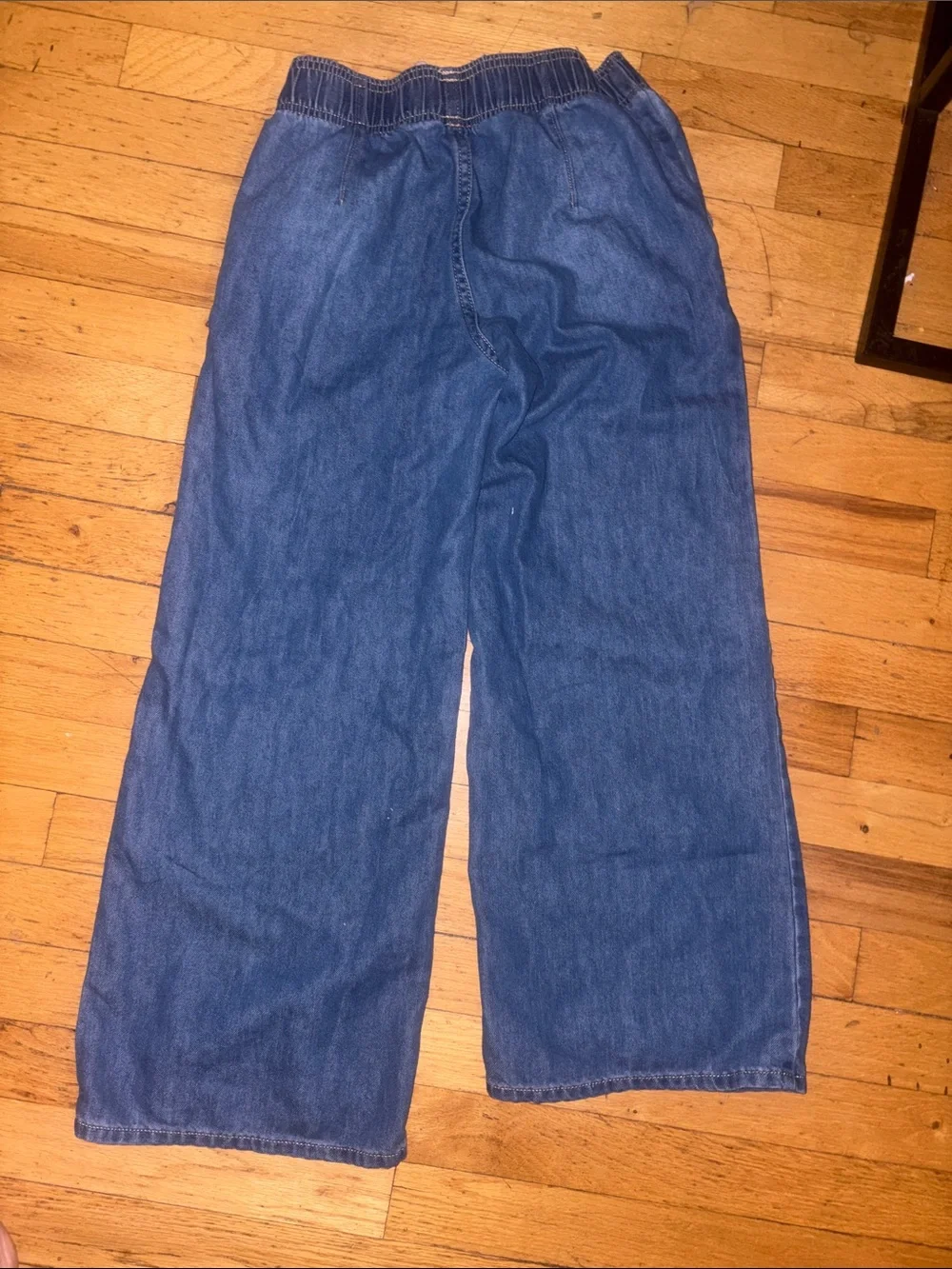Girls Old Navy Blue Elastic-Waist Wide-Leg Jeans